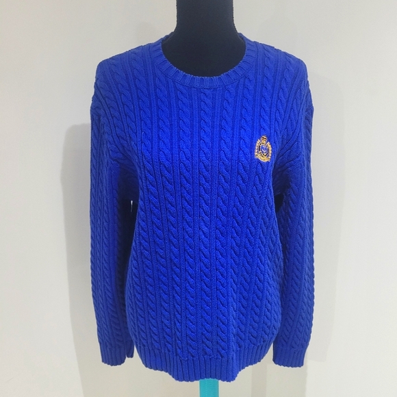 Ralph Lauren Sweaters - Lauren Ralph Lauren Blue Cable Knit Crest Logo Sweater Large
